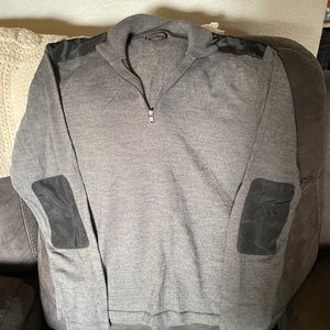 Michael Kors Light Grey Pullover 1/4 Zip Wool Sweater w/ Elbow embellishments